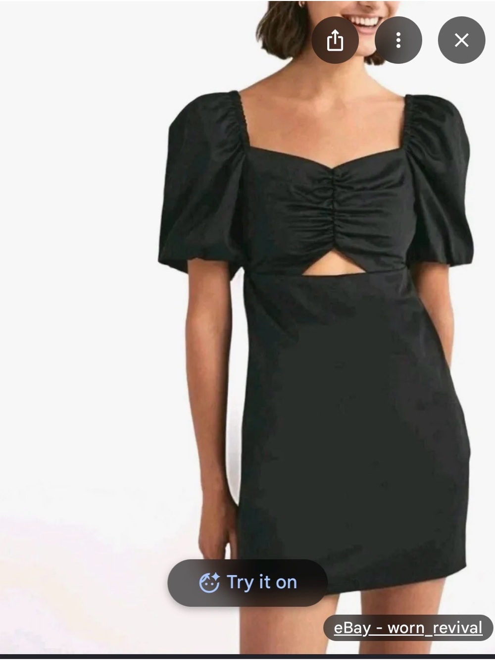 Boden Black Puff-Sleeve Cutout Mini Dress